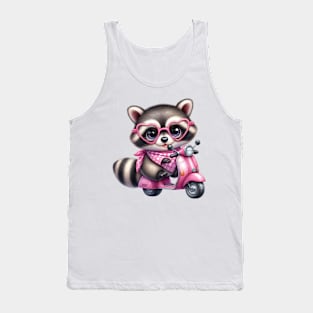 Valentine Raccoon In Pink Scooter Tank Top